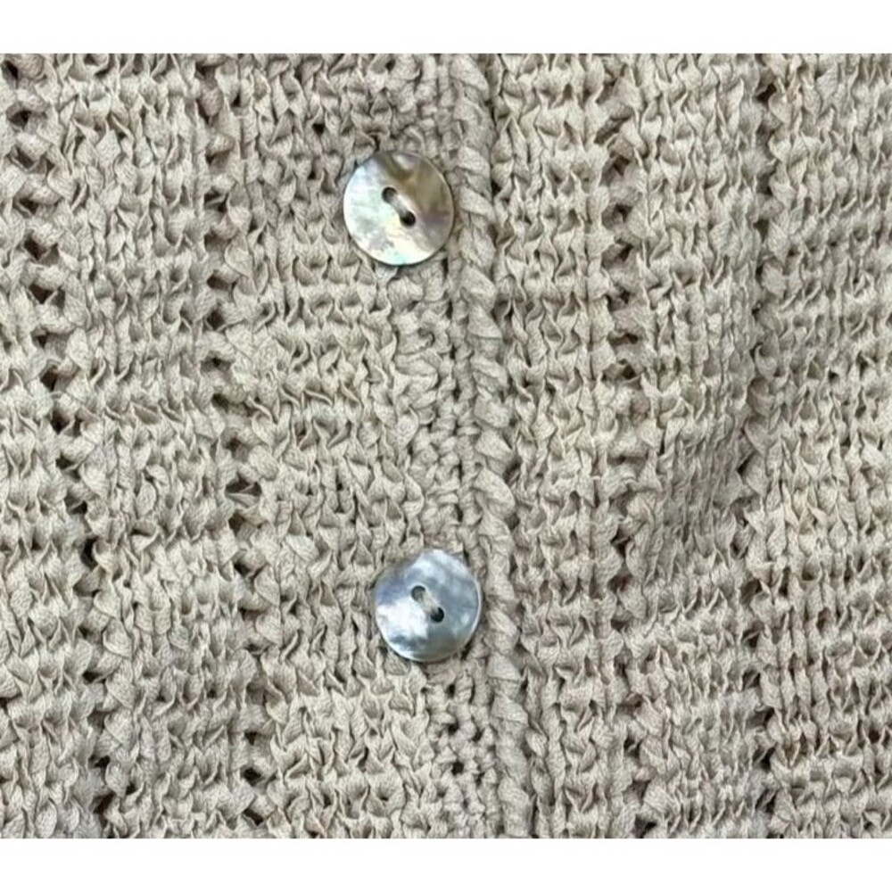 Pendleton Vintage 90s Cardigan Sweater M Beige Open Knit Mother of Pearl Buttons - Picture 4 of 6